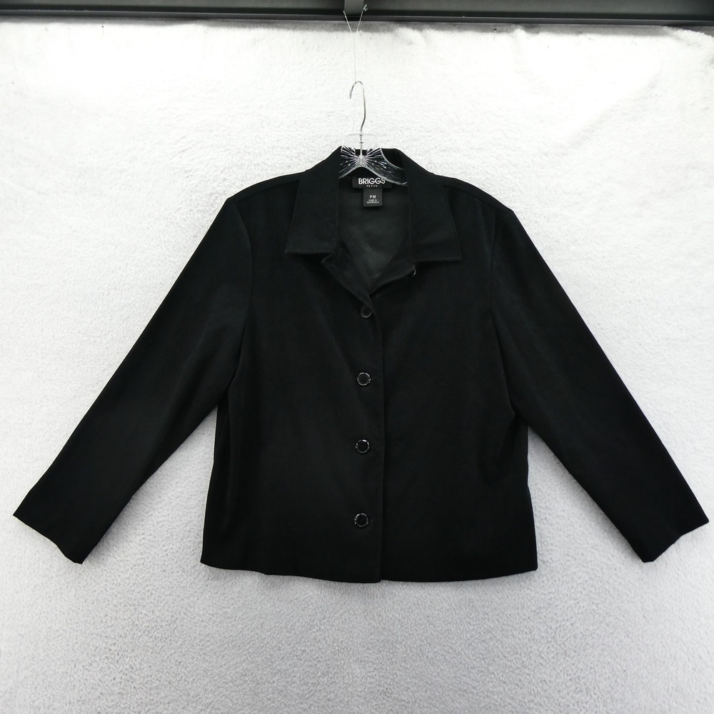 Briggs Jacket Womens Petite Medium PM Black‎ Button Front Stretch Polyester